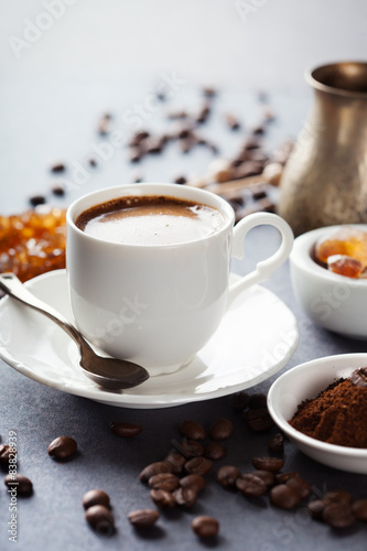 Coffee cup and beans