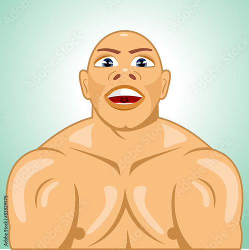 bald bodybuilder straining muscles