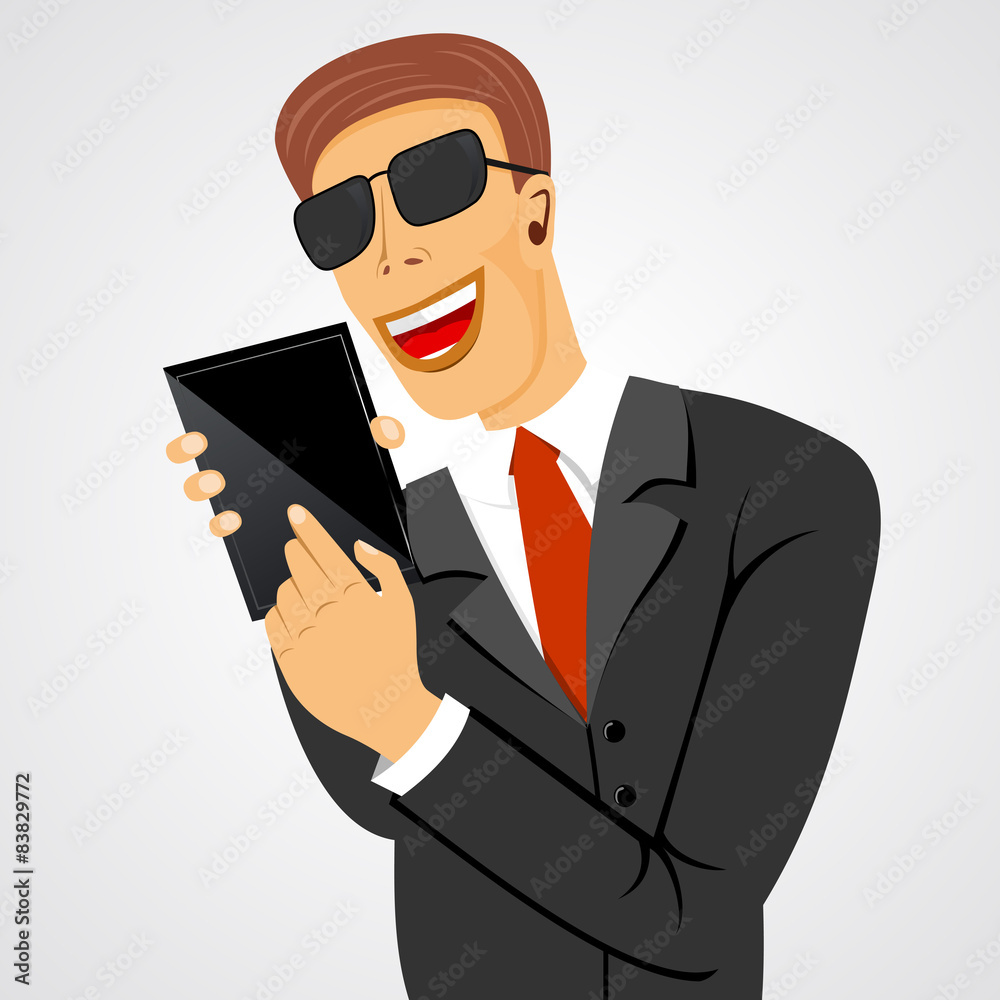smiling business man holding tablet smiling business man holding tablet