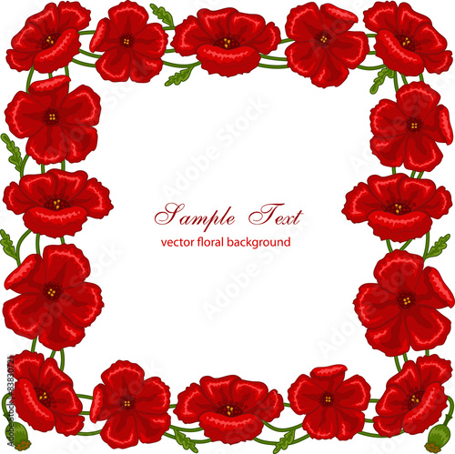 Vector floral frame with red poppies