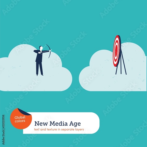 Businessman with arch and target on a cloud.