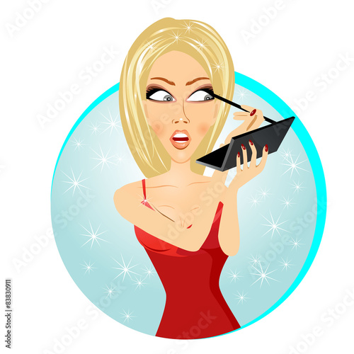 beautiful woman applying eyeliner pencil