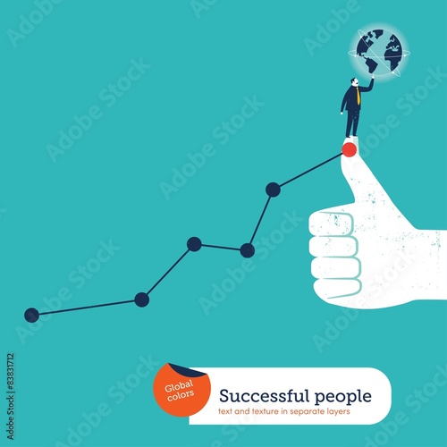 Businessman with globe on I like hand and chart.