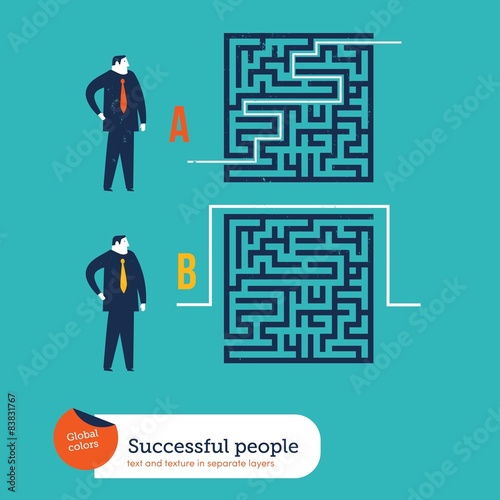 Businessmen using different ways to go out of a maze.
