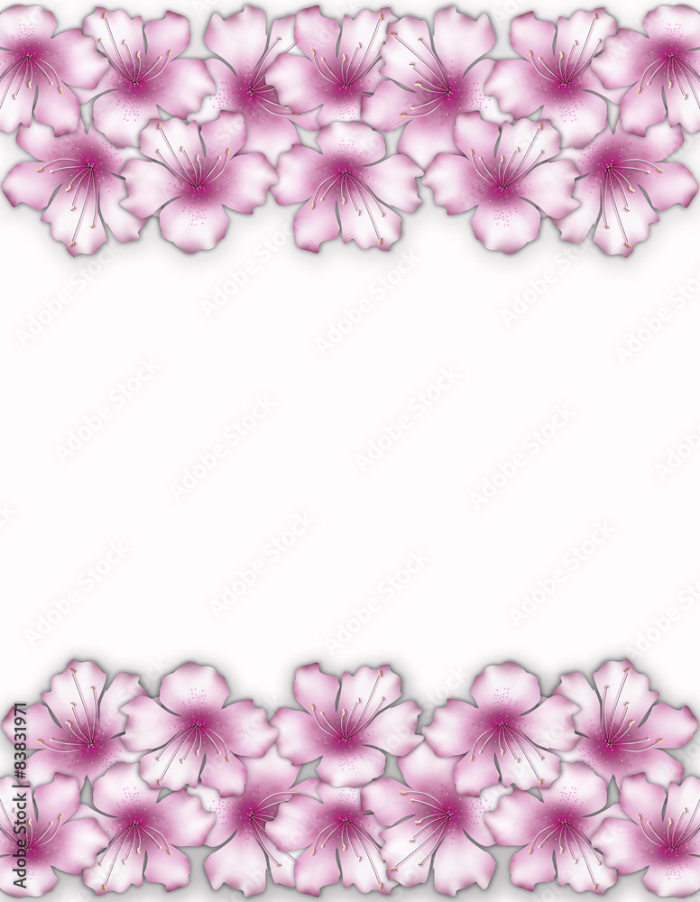 Flower frame. Floral border. Bouquet of pink azalea background.