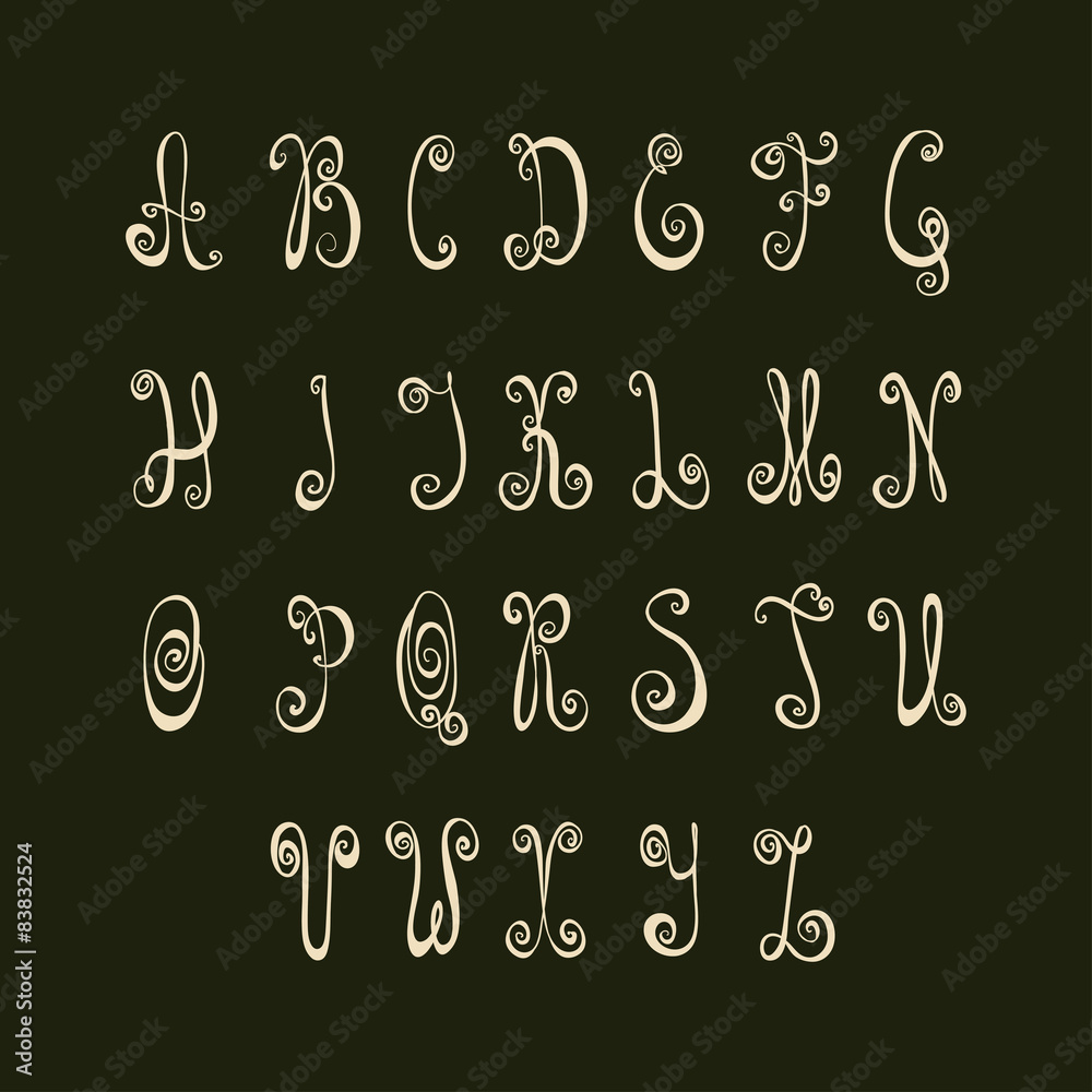 Cute hand drawn foliage alphabet. Vector letters Cute hand drawn foliage alphabet. Vector letters