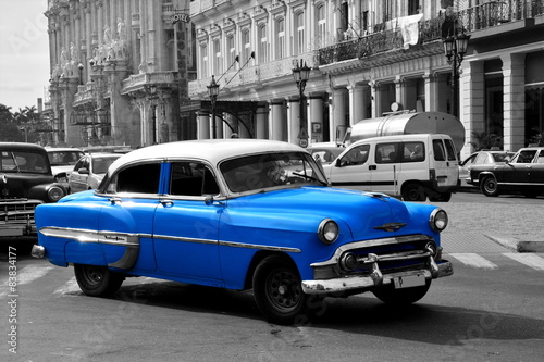 Old blue american car in Havana, Cuba