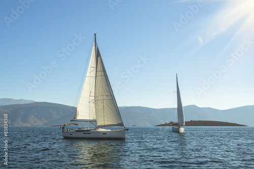  Luxury yachts in the sea near the Greek Islands . © De Visu
