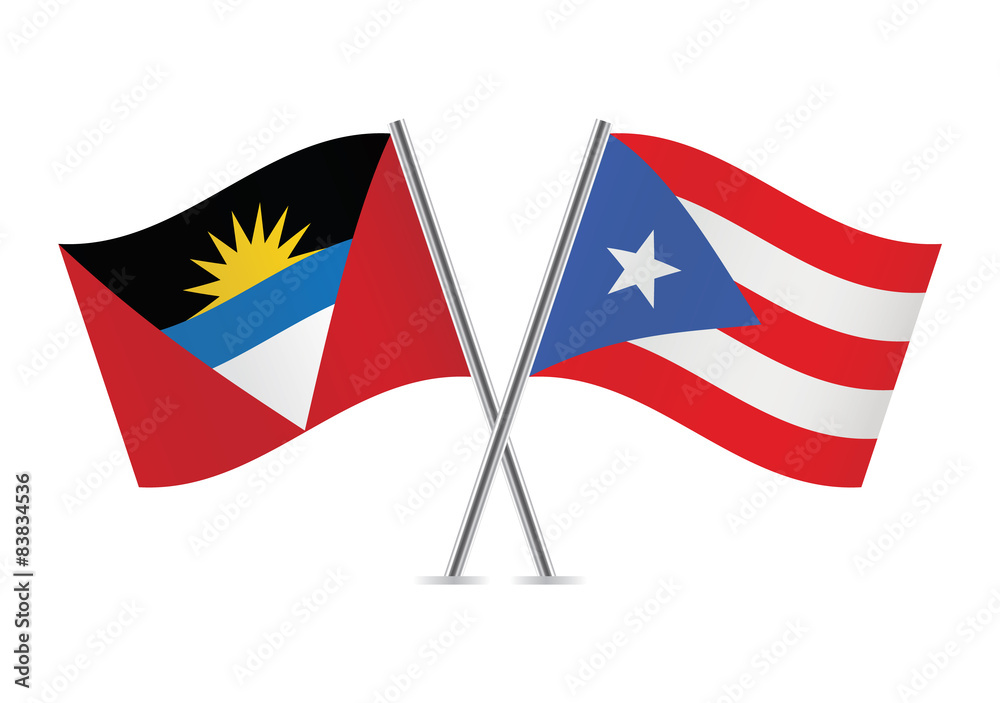 Fototapeta premium Puerto Rico and Antigua and Barbuda flags. Vector illustration.