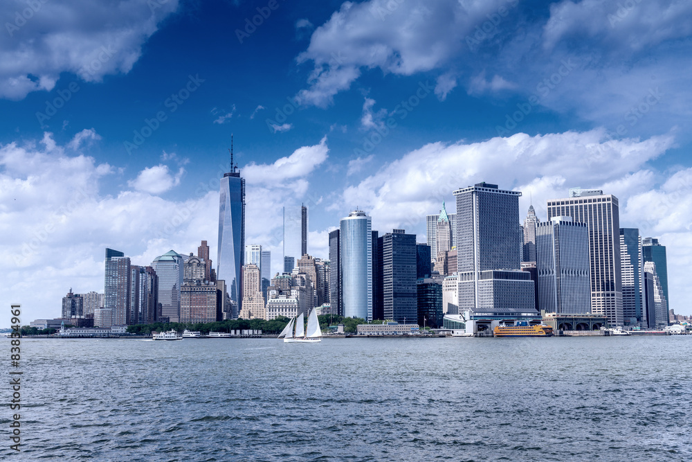 Beautiful skyline of Downtown Manhattan on a sunny day Beautiful skyline of Downtown Manhattan on a sunny day