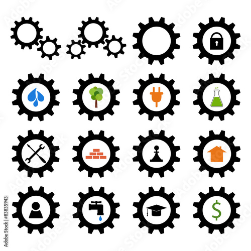 Set of gear wheel logos