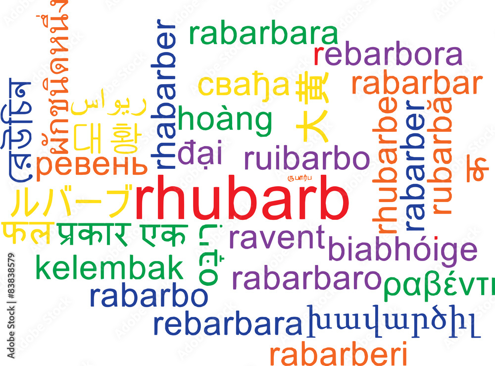 Rhubarb multilanguage wordcloud background concept