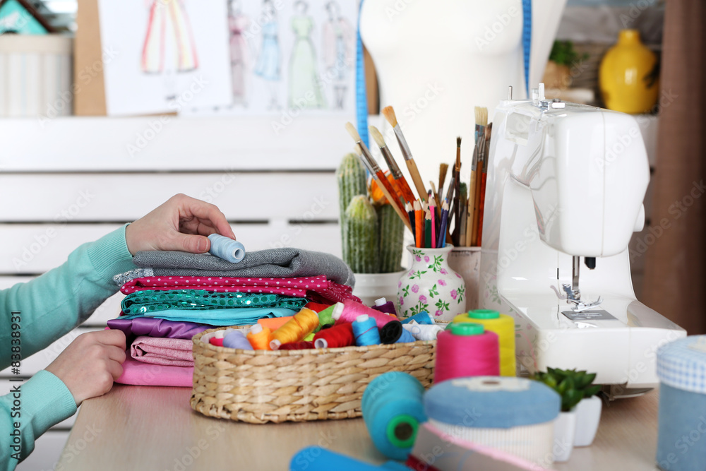 Seamstress hands - work flow, close up