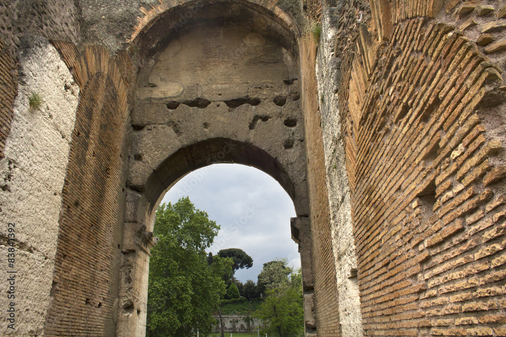 Converging walls of the Roman Coliseum.