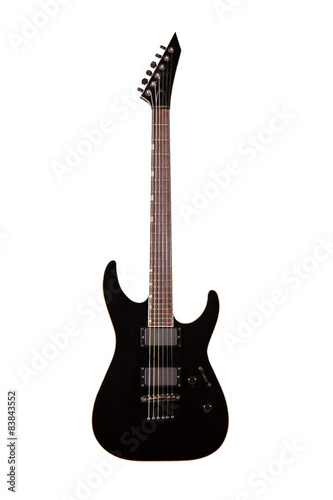 Black electric guitar isolated on white background