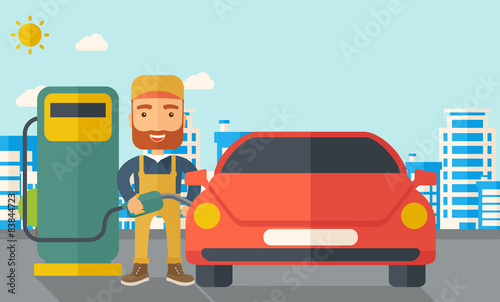 Gasoline boy filling up fuel.
