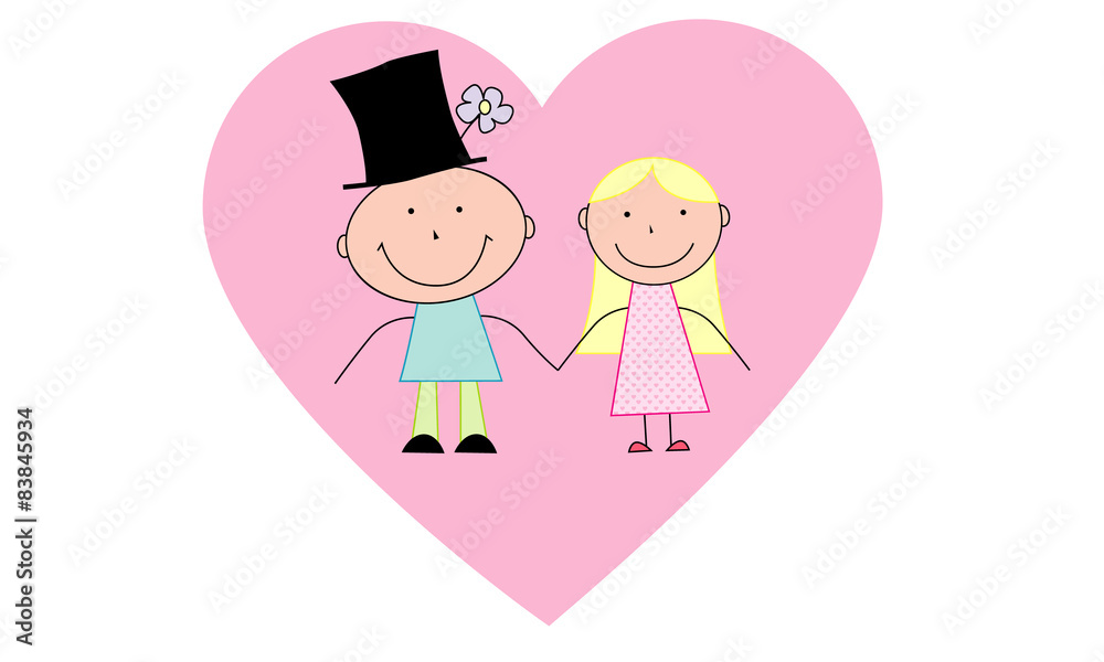 Obraz premium Cartoon couple in love in the heart of the West 