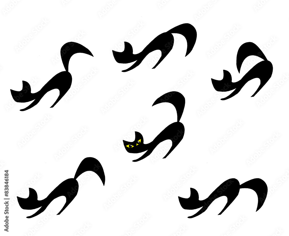 black cats with yellow eyes simple drawing on a white black cats with yellow eyes simple drawing on a white