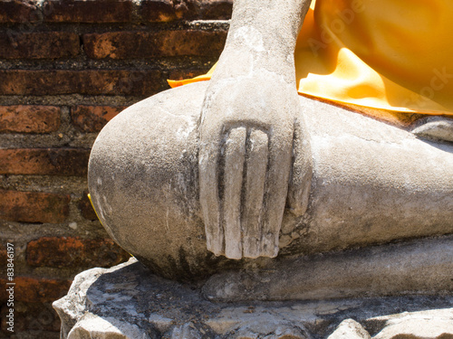 Closed up hand of Buddha at Wat Yai Chai Mongkhon of Ayuthaya, T