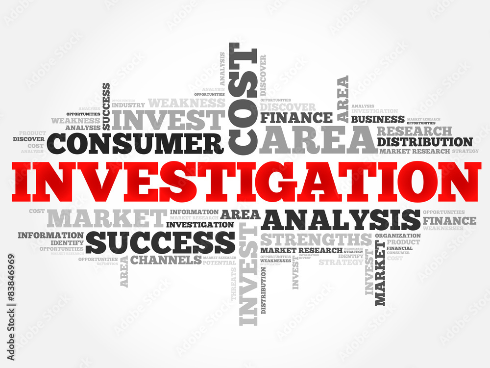 Investigation word cloud, business concept Investigation word cloud, business concept