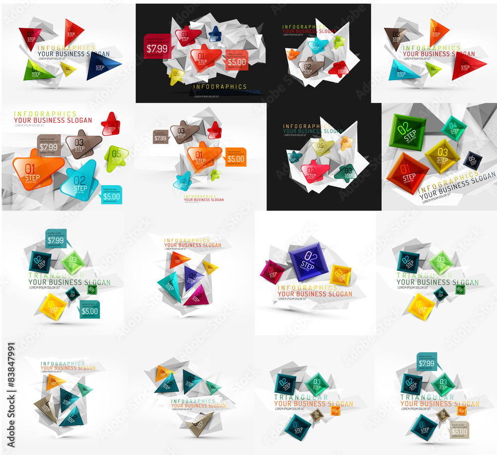 Set of light, paper design option infographic banner templates