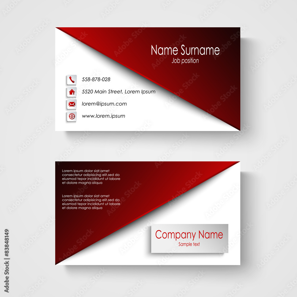 Fototapeta premium Business card with red white background template