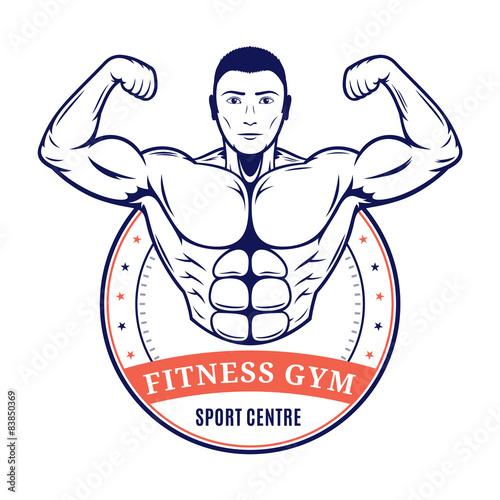 Sport Fitness Logo, Gym Label Template with Bodybuilder