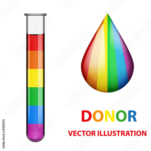 test tubes with blood and drop in rainbow style.
