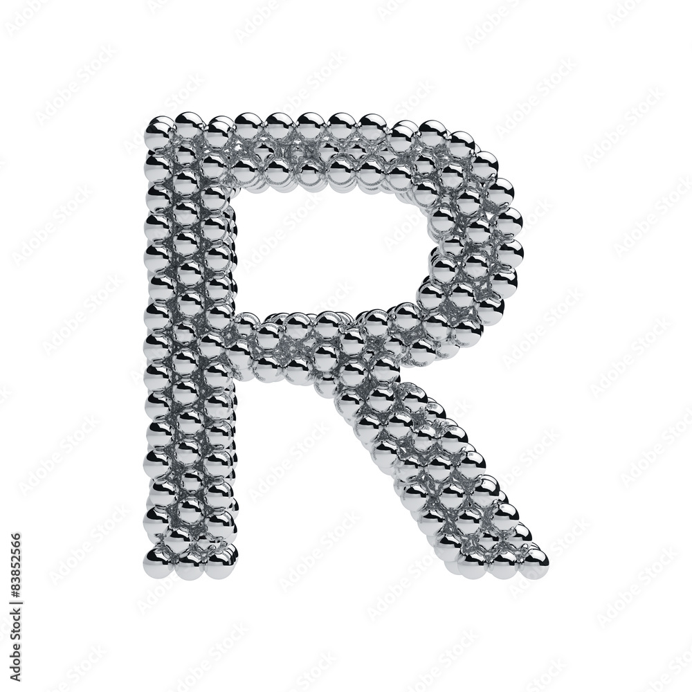 Metallic spheres alphabet letter symbol - R isolated on white ba Metallic spheres alphabet letter symbol - R isolated on white ba