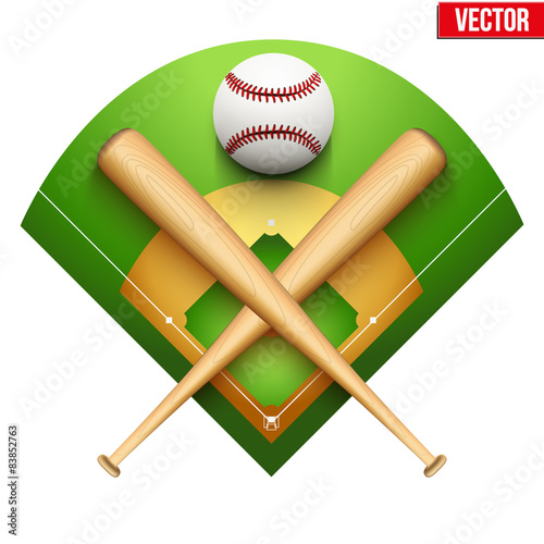 Vector illustration of baseball leather ball and wooden bats.