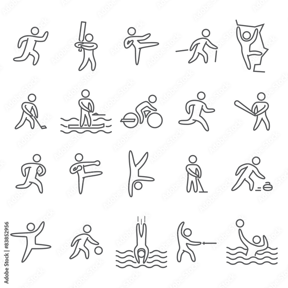 Outline figure athletes. Icons popular sports. Linear vector set Outline figure athletes. Icons popular sports. Linear vector set