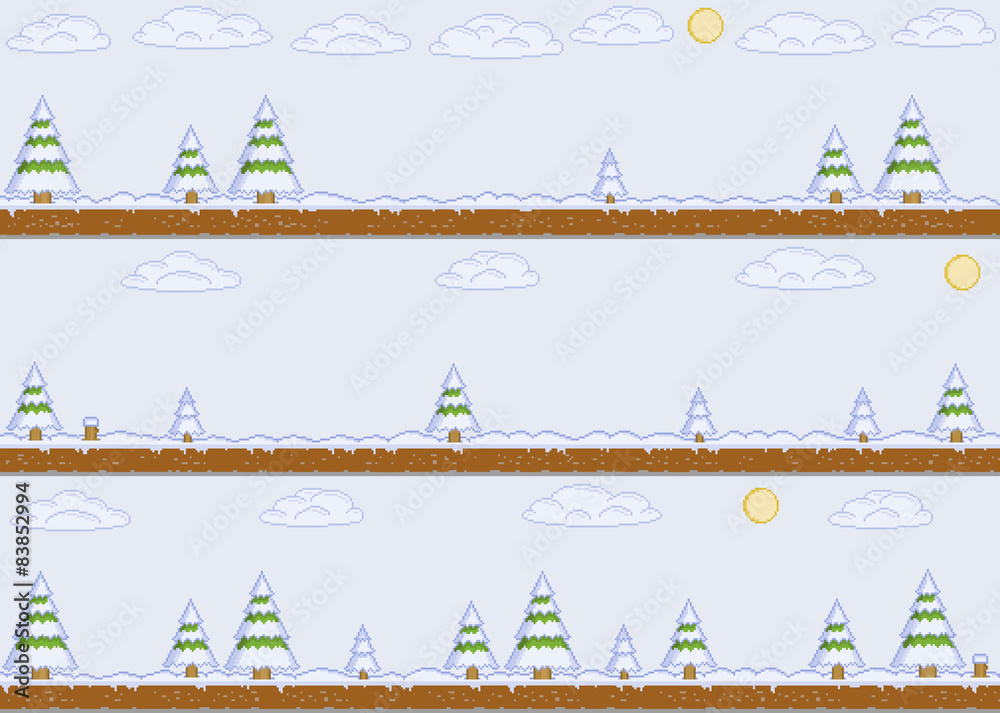 Obraz premium Pixel art winter day background