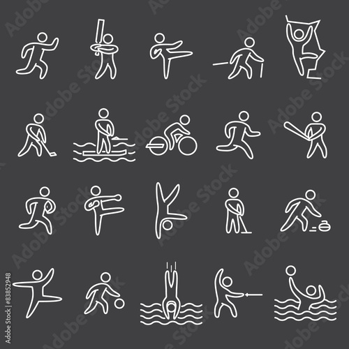 Outline figure athletes. Icons popular sports. Linear vector set