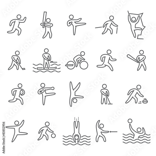Outline figure athletes. Icons popular sports. Linear vector set