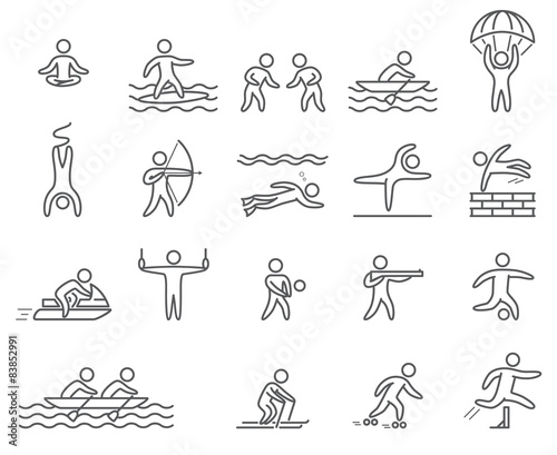 Outline figure athletes. Icons popular sports. Linear vector set