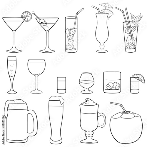 Vector Set of Lineart Cocktails and Alcohol Drinks
