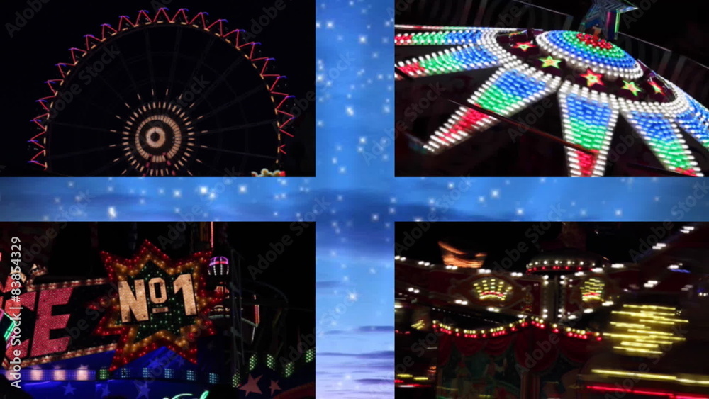 Fahrgeschäfte auf einem Volksfest bei Nacht
