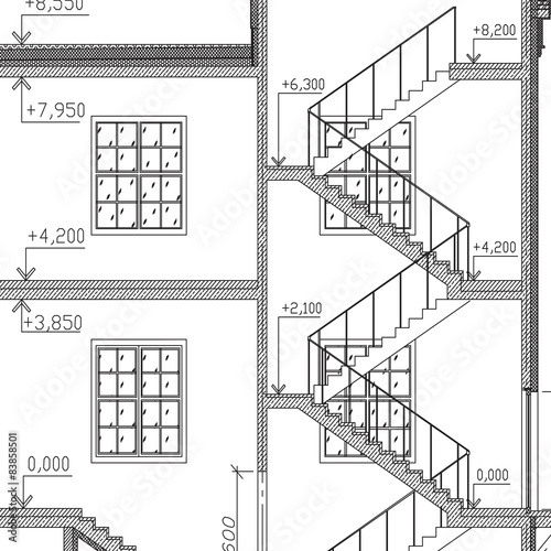 Stairs and windows architecture background