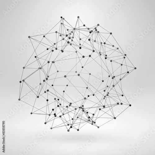 Wireframe Polygonal Element. Abstract 3D Object with Thin Lines