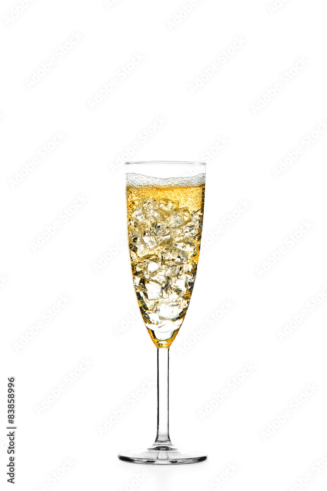 Glass of champagne on a white background