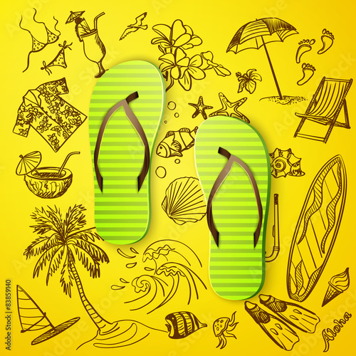 thongs and hand draw tourist icon