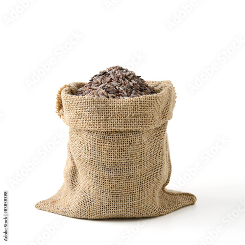 brown rice in sack bag