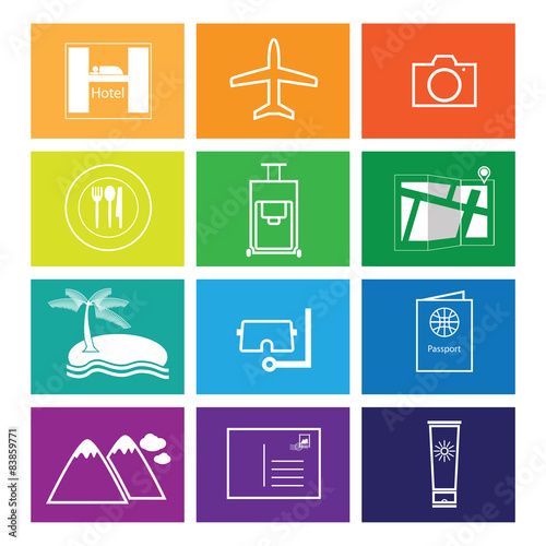 Travel icons set windows flat line