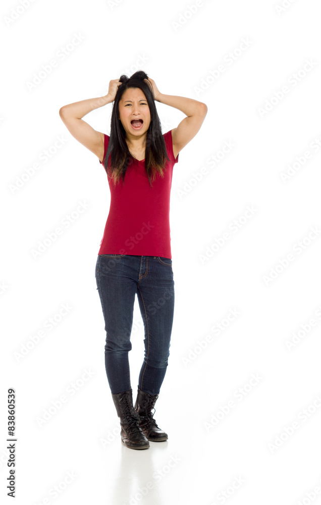Stressed model pulling hairs
