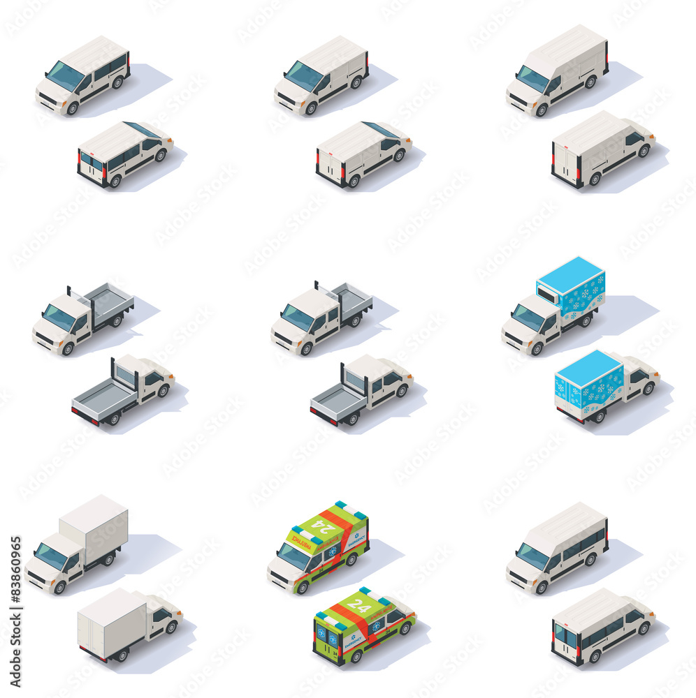 Vector isometric vans set Vector isometric vans set