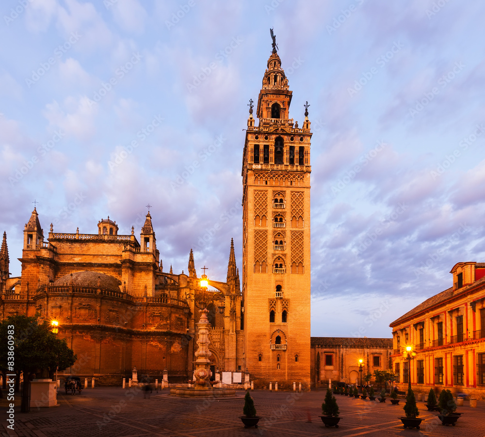  Seville Cathedral with Giralda tower. Spain