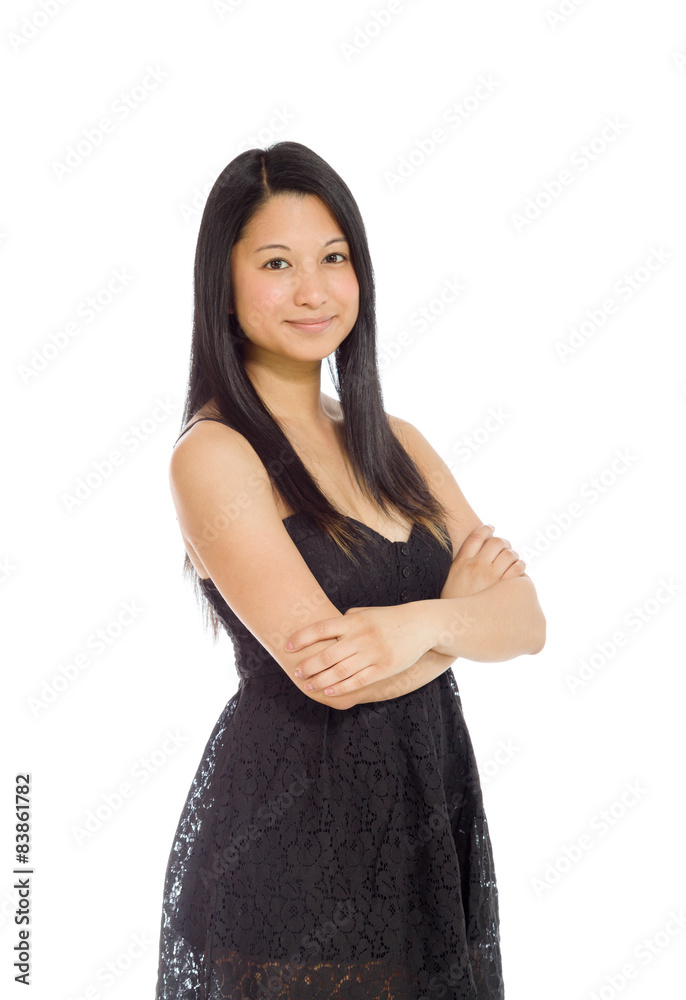 Model successful with arms crossed confident Model successful with arms crossed confident