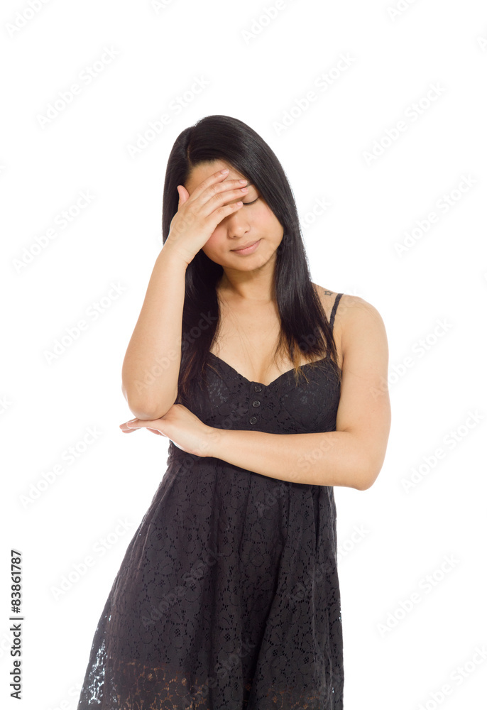 Model hiding face shame Model hiding face shame