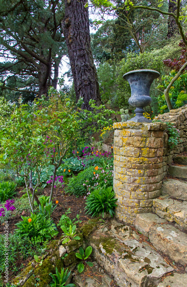 Ancient Stone Steps Leading into Springtime Garden