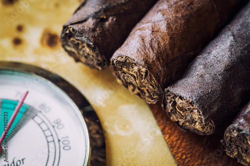close-up quality cigar and humidor